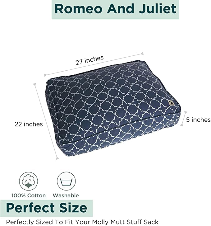 Molly Mutt Medium to Large Dog Bed Cover- Romeo & Juliet Print - Measures 27”X36”X5’’ - 100% Cotton - Durable - Breathable - Sustainable - Machine Washable Dog Bed Cover (Dd35Ab) Medium/Large Romeo & Juliet - New Version