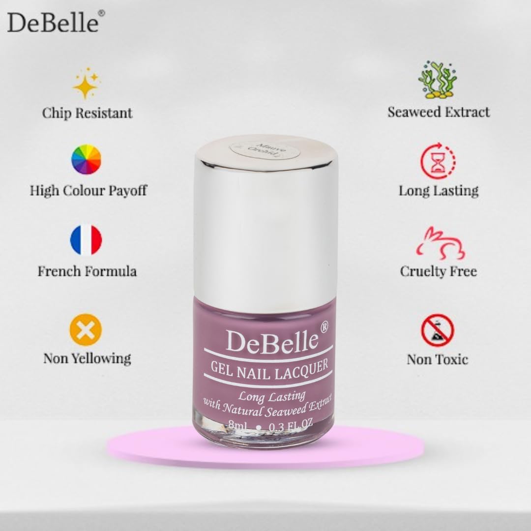DeBelle Gel Nail Polish Mauve Orchid (Dark Mauve ), 8ml | Non UV - Gel Finish | Seaweed Enriched Formula | Long Lasting Paint| Cruelty & Toxic Free |