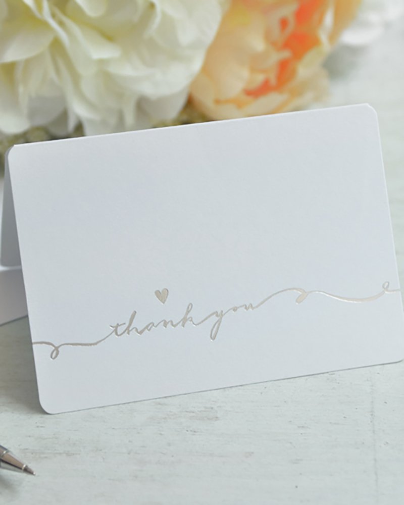 Gartner Studios Silver Foil Script with Heart Thank You Cards, 3.5” x 5”, Set of 50, Includes Envelopes Silver Foil Script w/Heart 50.0