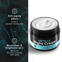 Ustraa Night Cream - De-tan & Anti-aging 50g - Dermatologically Tested - with Niacinamide & Licorice Extract | For Effective Tan Removal | No Parabens | No Mineral Oil