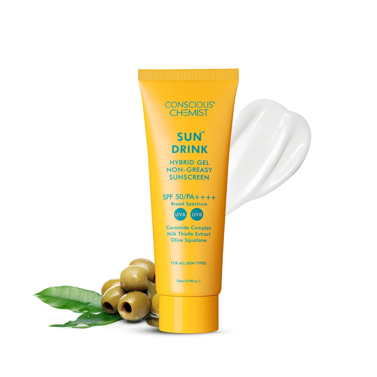 Conscious Chemist® Dewy Ceramide Sunscreen SPF 50 PA++++ | For Oily Skin | UVA/UVB & Blue Light Protection | Fragrance-Free | For Men & Women, All Skin Type - Sun Drink | 20g
