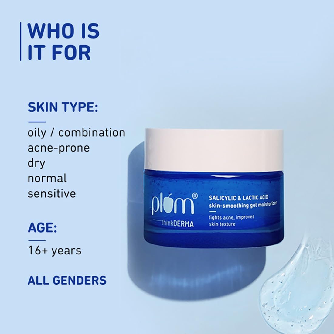 Plum Salicylic & Lactic Acid Skin-smoothing Gel Moisturizer | Fights Acne | Improves Skin Texture | Hydrates & Smoothens Skin | Lightweight Gel-based | 100% Vegan | 50g