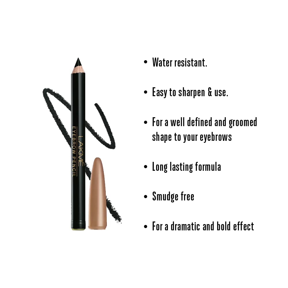 Lakmé Eyebrow Pencil, Black, 2 g (Pack of 2)