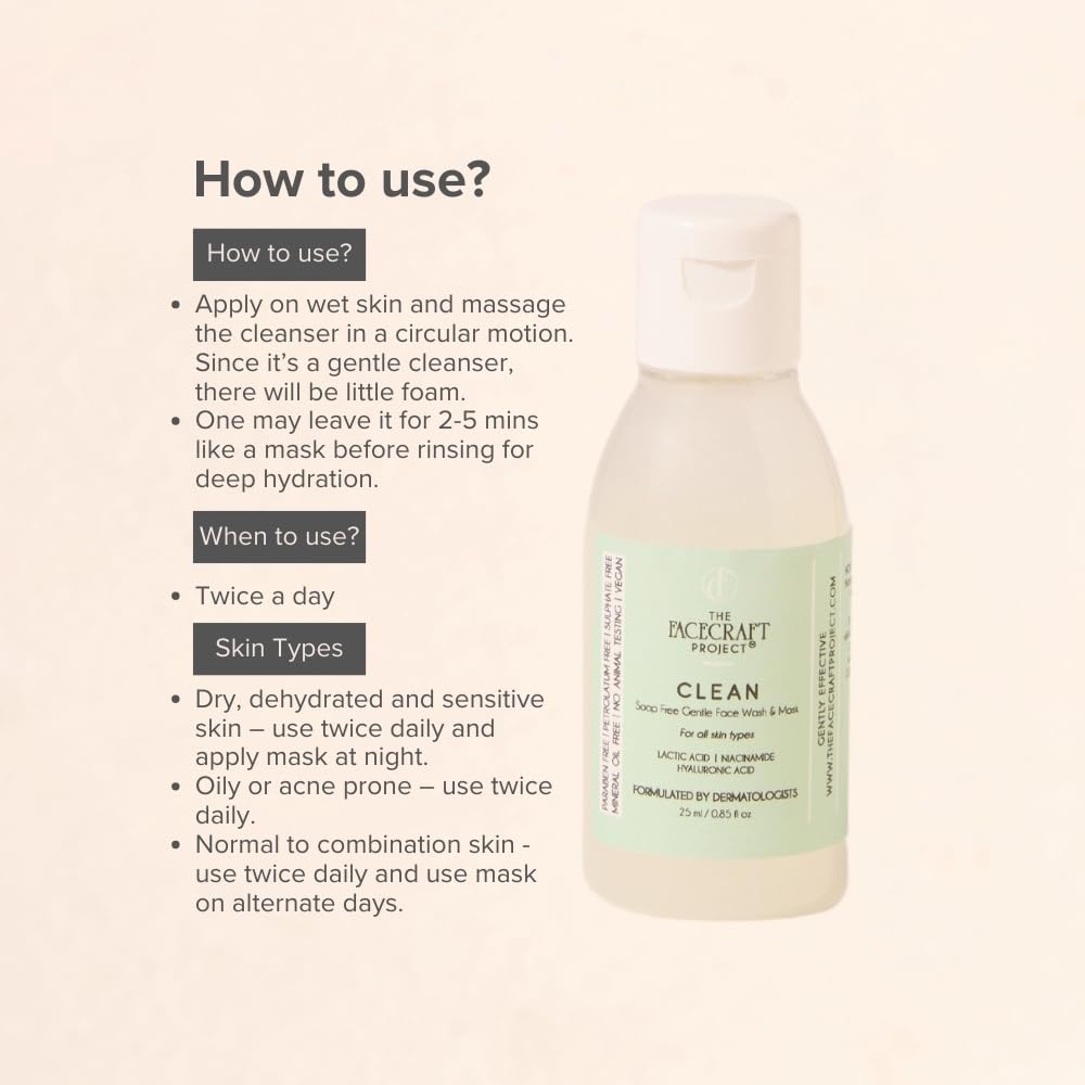 THE FACECRAFT PROJECT Cleanser|Moisture-Rich | entle Gel Face Cleanser | Soap-Free |Deep Hydration Dual-Use Mask |Removes Impurities |Balances Sebum |Soft & Supple Skin |Daily Skincare Routine (25ml)