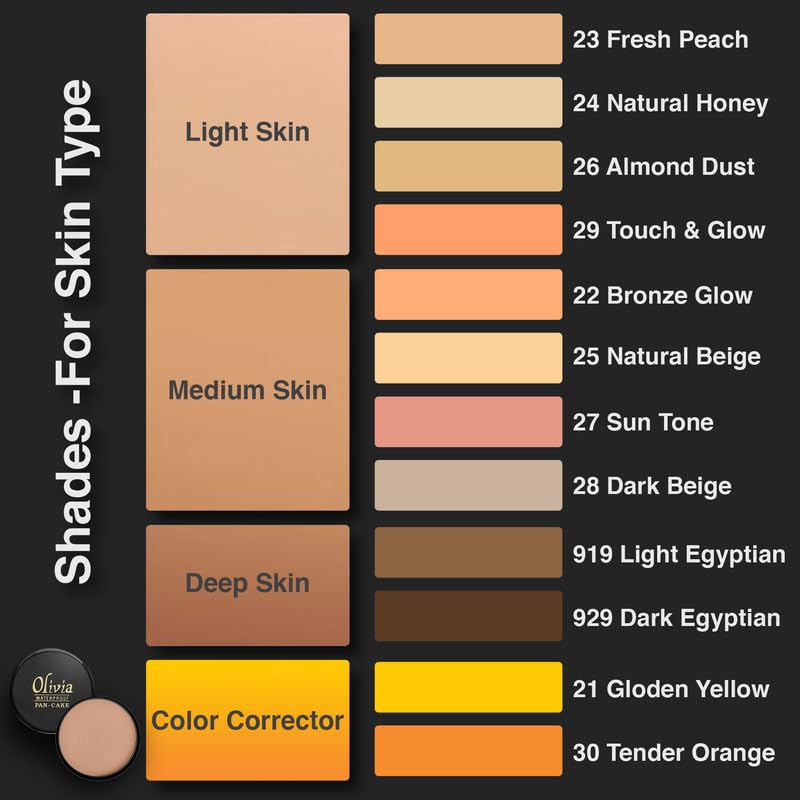Olivia Pan Cake 100% Waterproof Foundation & Makeup Concealer | Long-Lasting Sweatproof Base Makeup | Smudge-Proof, Paraben-Free Formula | For All Skin Types | Dark Beige - 28 | 25g