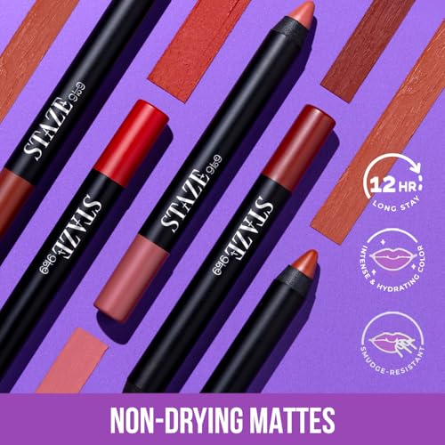 Staze 9to9 Pout On Matte + Smudgeproof Lip Crayon | Non-Drying & Transferproof | Pigmented Matte Finish | 12-Hour Stay | Lightweight | 05 Cocoa Loco | 3.5 g