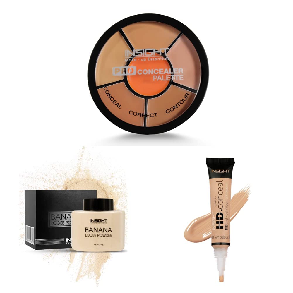 INSIGHT Cosmetics Pro Oil Full Coverage Concealer Palette for All Skin Types, Matte Finish & Banana Powder, Golden Sand-04, 1 Count