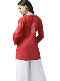 Ada Women's  Hand Embroidered Lucknowi Chikankari Cotton Straight Short Top Kurti A178625