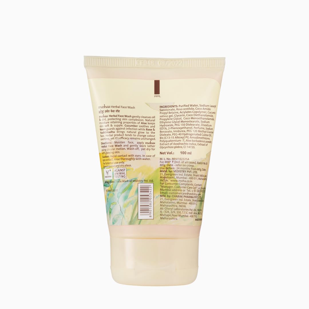 moha: Herbal Face Wash With Goodness Of Neem, Aloevera, Cucumber, Rose & Yashtimadhu for Healthy, Soft & Glowing for all age groups -100 ml (Pack of 2)