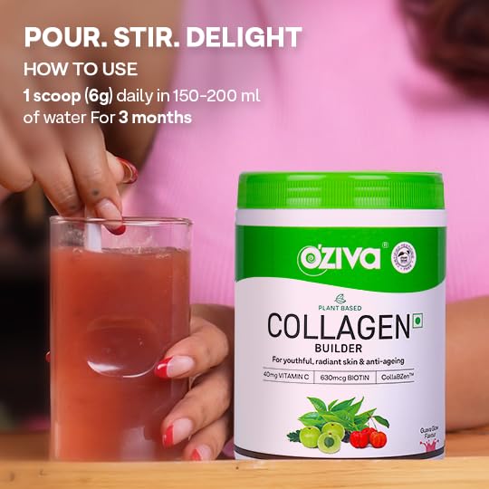 OZiva Vegan Collagen (Tangy Amla) with Biotin & Vitamin C For Brighter & Youthful Skin|Collagen Supplement For Women & Men|Plant Based Collagen Powder| Vegan (Pack of 1),1 count,200 grams