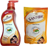 Santoor Classic Sandalwood and Tulsi Soft On 2 Hand Wash POUCH (215 + 180) Pump Dispenser (2 x 197.5 ml