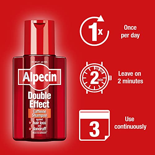 Alpecin Double Effect Anti Dandruff and Natural Hair Growth Shampoo, Energizer for Strong Hair Care, Red, Fresh, 200 ml