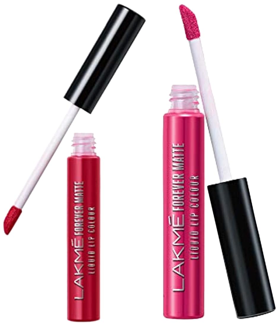 Lakmé Forever Matte Liquid Lip Colour, Red Revival, 5.6 ml & Lakmé Forever Matte Liquid Lip Colour, Pink Prom, 5.6ml