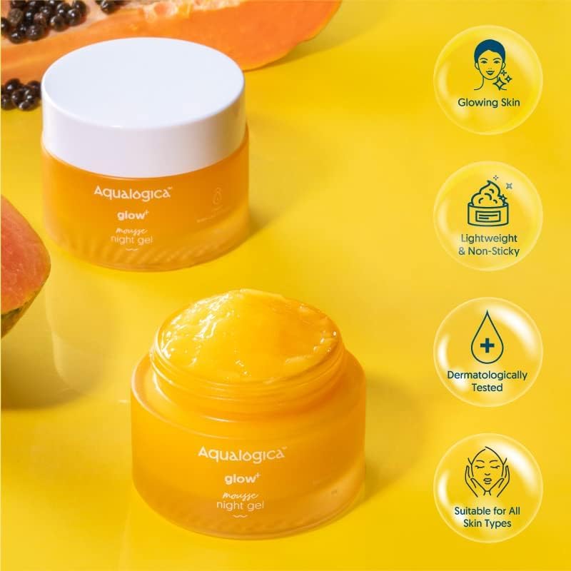 Aqualogica Glow+ Mousse Vitamin C Night Gel with Papaya for Pigmentation & Dark Spots for Men & Women - for Oily, Dry & Glowing Skin -50g