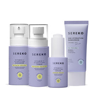 Sereko Vitamin C Brightening Face Cleanser, Toner, Serum with Sunscreen SPF 50++++ for Women & Men (AM Routine Essentials)