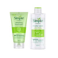 Simple Kind To Skin Refreshing Facial Wash 150 Ml & Micellar Cleansing Water| Makeup Remover For all Skin Types| 200 ml