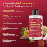 Arata 6-in-1 Super Shampoo | Prevents Hair loss | Restores pH Balance | Boosts Hair Thickness | Reduces Breakage | Fights Microbial Infections | Adds Shine | Shampoo For Women & Men | 300ml