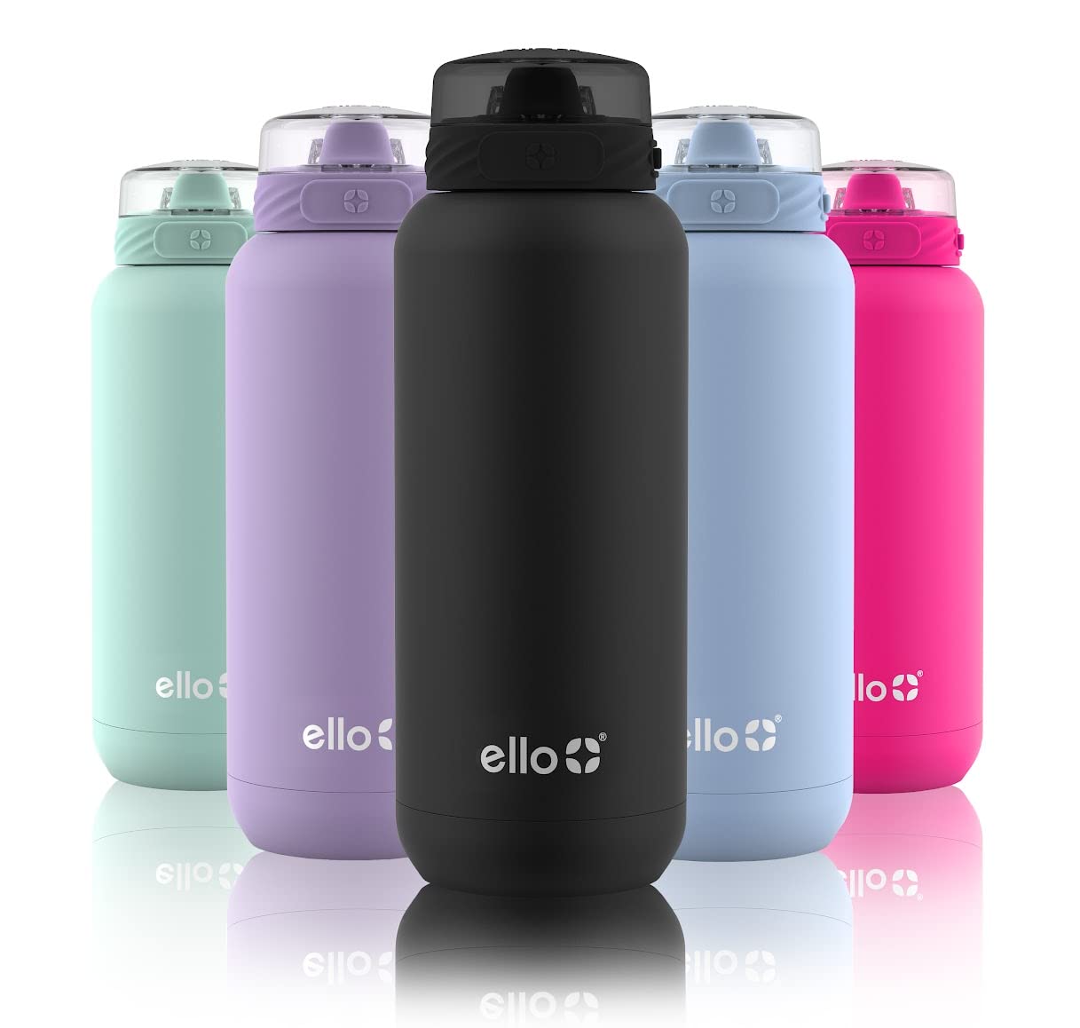 Ello Cooper Stainless Steel Water Bottle with Straw and Carry Handle, Double Walled and Vacuum Insulated Metal, Leak Proof Locking Lid with Soft Silicone Spout, Reusable, BPA Free, 22oz, 32oz, 40oz Black
