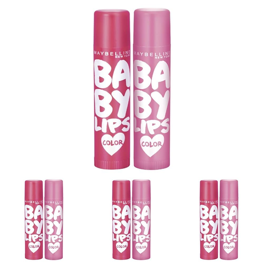 Maybelline New York Lip Balm, With SPF, Moisturises and Protects from the Sun, Pink Lolita & Baby Lips Cherry Kiss, Baby Lips, Berry Crush & Baby Lips Pink Lolita, 8 pack, 8g