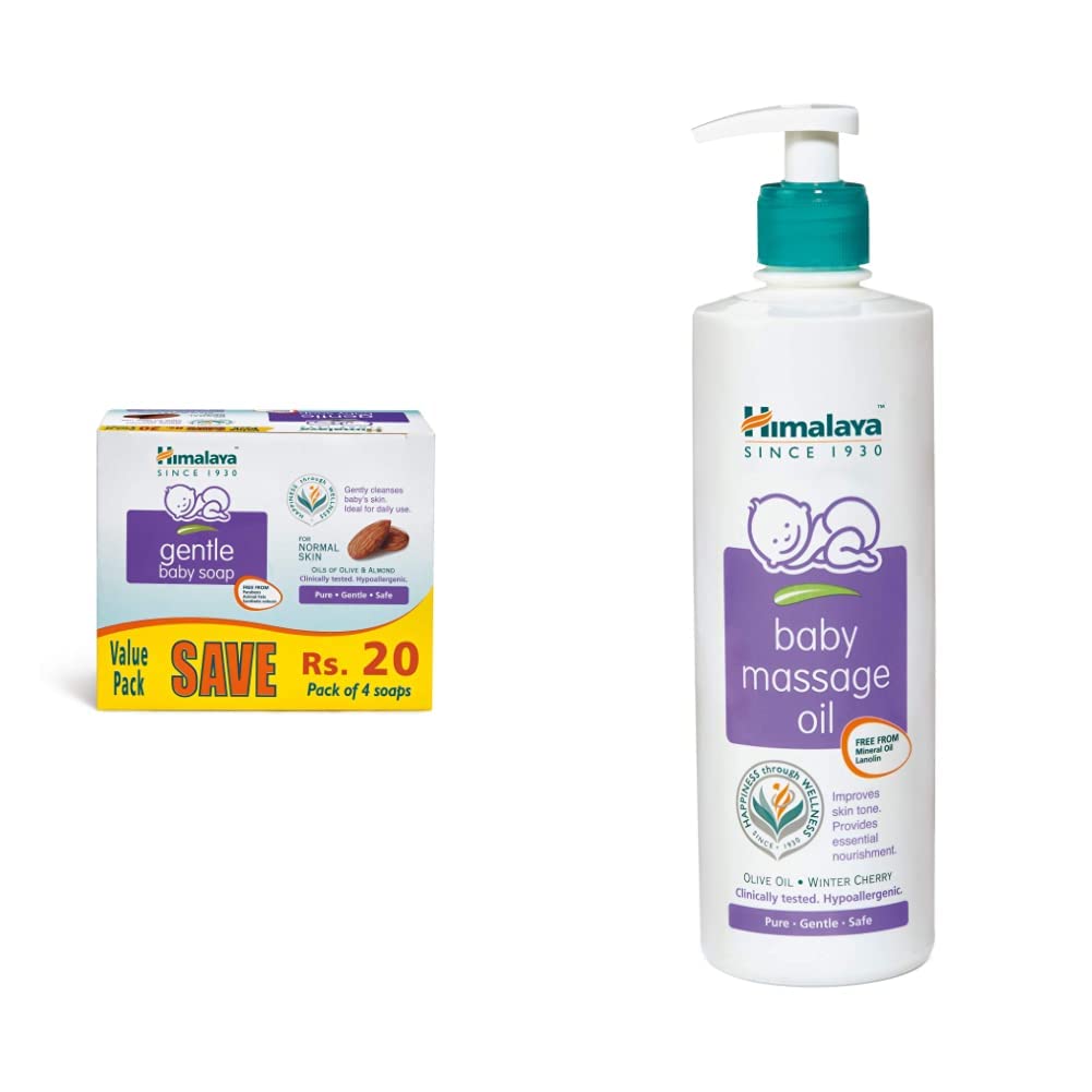 Himalaya Gentle Baby Soap Value Pack, 4 * 75g & Himalaya Baby Massage Oil (500ml)