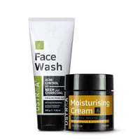 Ustraa Face Wash Acne Control - With Neem & Charcoal - 200g - Oil control, Prevents Acne | & Moisturising Cream - Oily Skin - 100g | Long-lasting moisturization & Hydration | Quick Absorption