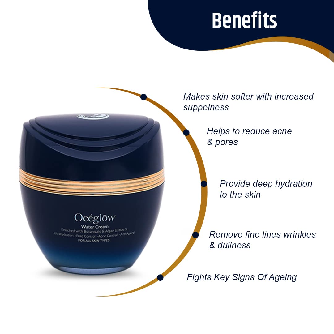 Oceglow Anti Ageing Water Cream For Women With Algae Extract & Tea Tree | Hydrating Face Cream For Women & Men | Reduces 5 Signs of Aging, Wrinkles & Fine Lines - 50Ml