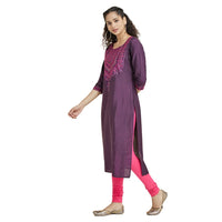 Kashish Women's  Viscose Embroidered Round Neck Straight Fit Kurta
