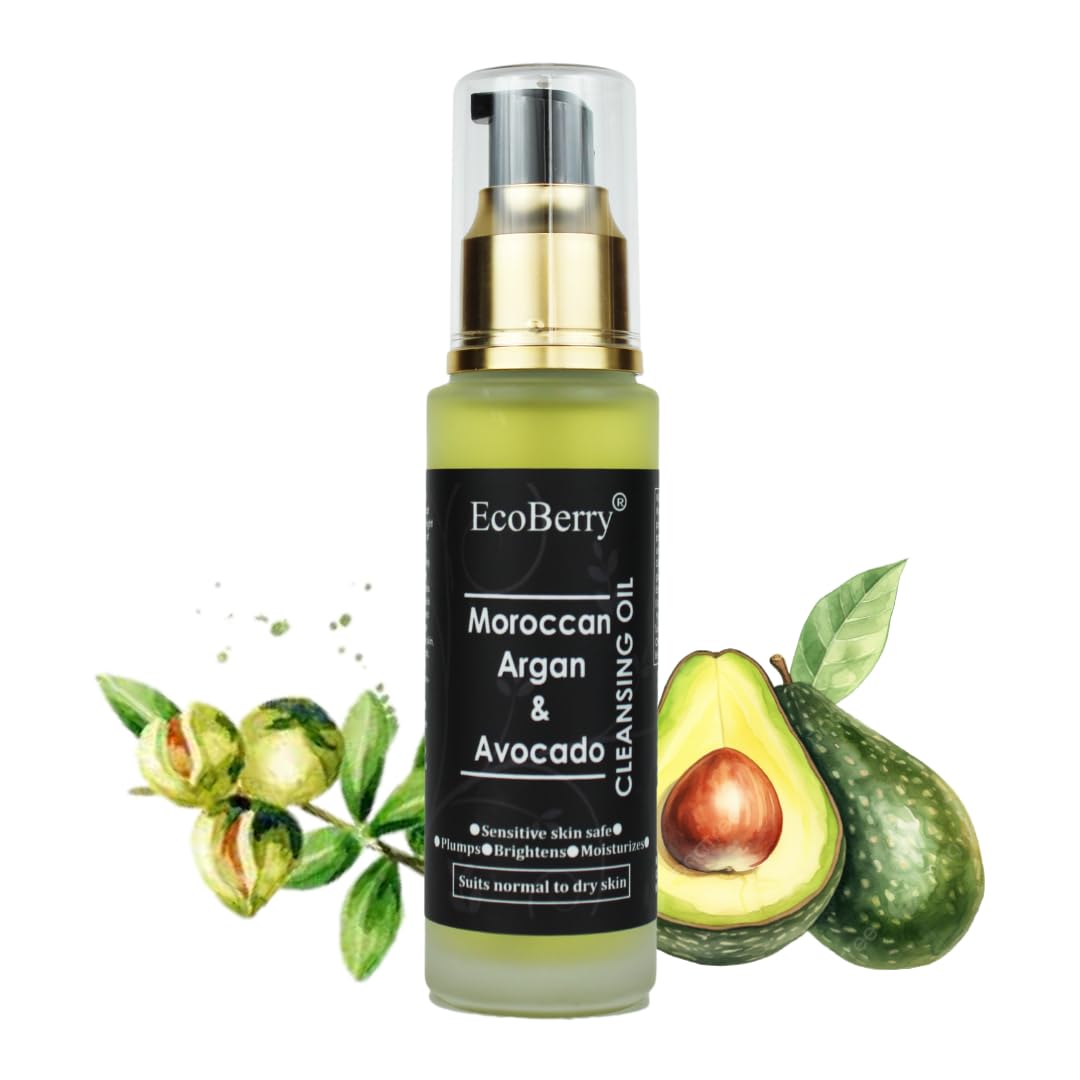 EcoBerry Moroccan Argan & Avocado Cleansing Oil For Oily Skin, Boosts Hydration, Increases Collagen Production, Improves Elasticity, Reduce Wrinkles, Vegan