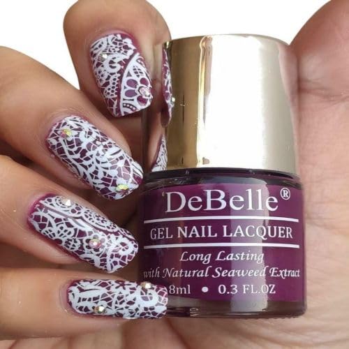 DeBelle Gel Glossy Finish Nail Polish Luxe Lotus (Dark Purple), 8 Ml - Enriched With Natural Seaweed Extract, Cruelty Free, Toxic Free