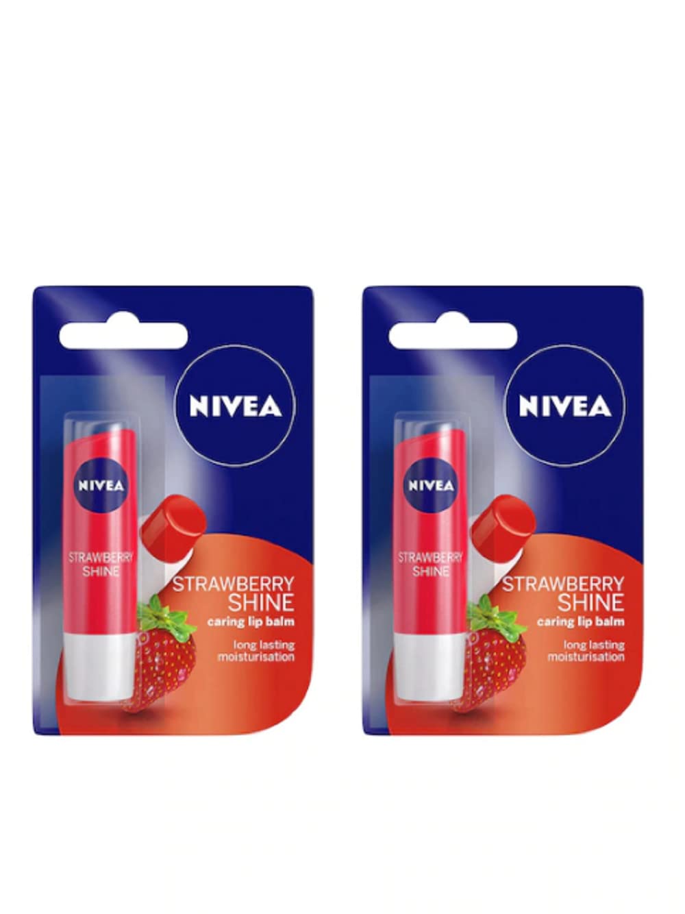 Nivea Women Pack of 2 Strawberry Shine Long Lasting Caring Lip Balm,4.8 g (Pack of 2)