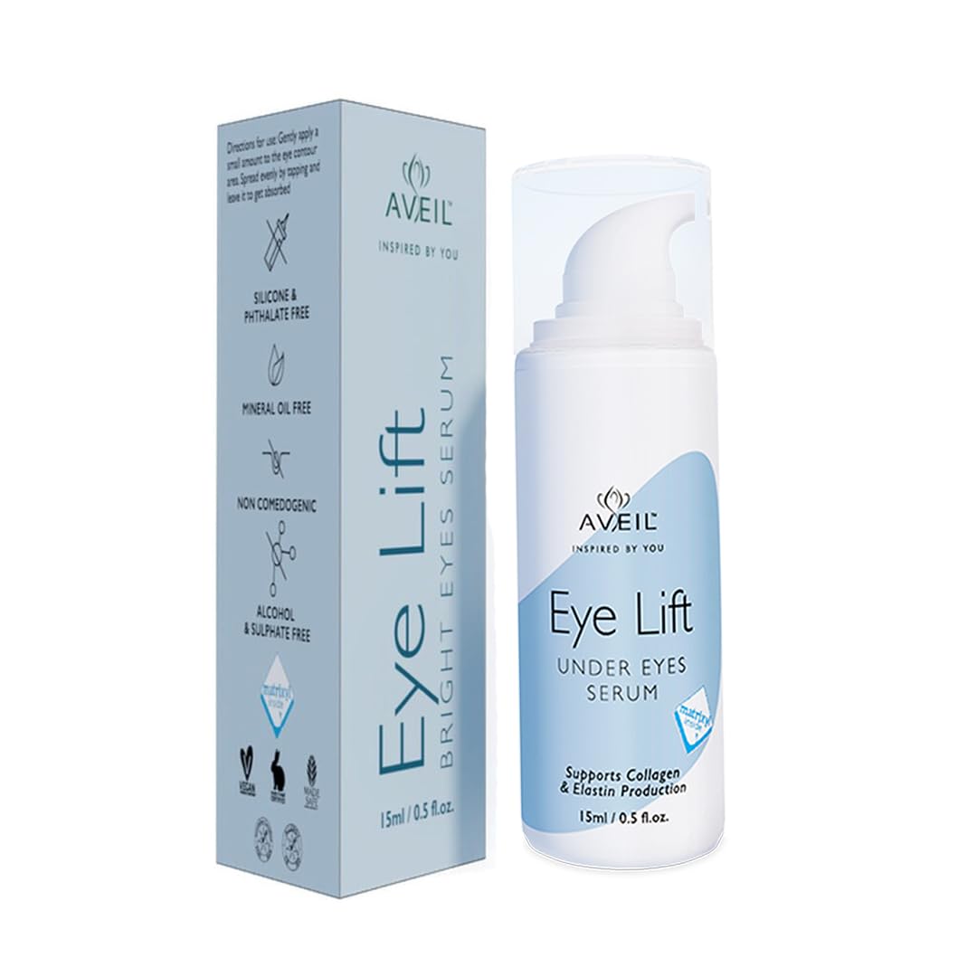AVEIL Eye Lift Under Eyes Serum | With Hyaluronic Acid, Caffeine & Matrixyl | Smoothens Fine Lines & Wrinkles | Fades Dark Circles | For All Skin Types | Reduces Puffiness | Pack of 1-15ml