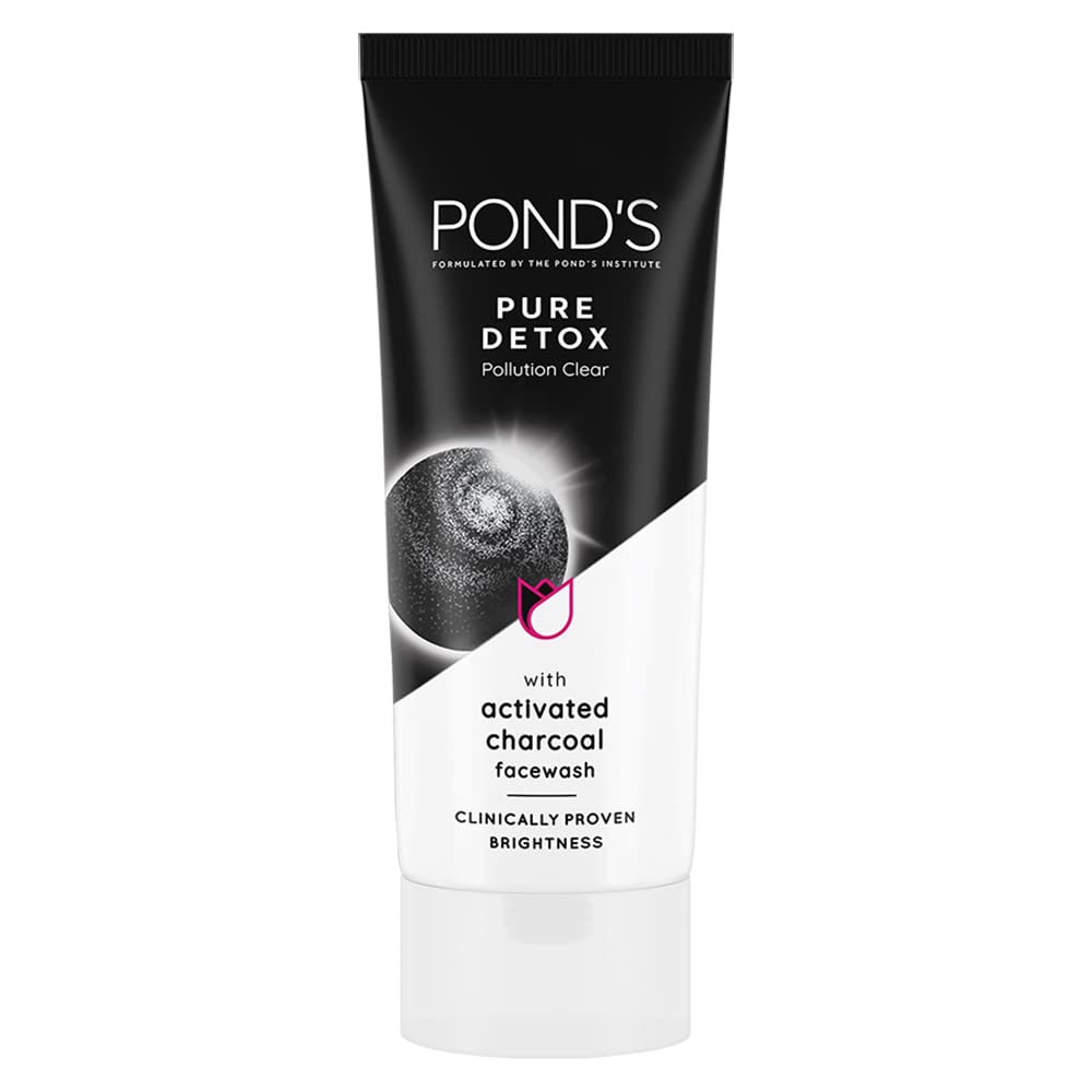 POND's Pure Detox Face Wash 200 g, Daily Exfoliating & Brightening Cleanser, Deep Cleans Oily Skin - With Activated Charcoal for Fresh, Glowing Skin & POND's Pure Detox Face Wash 100 g