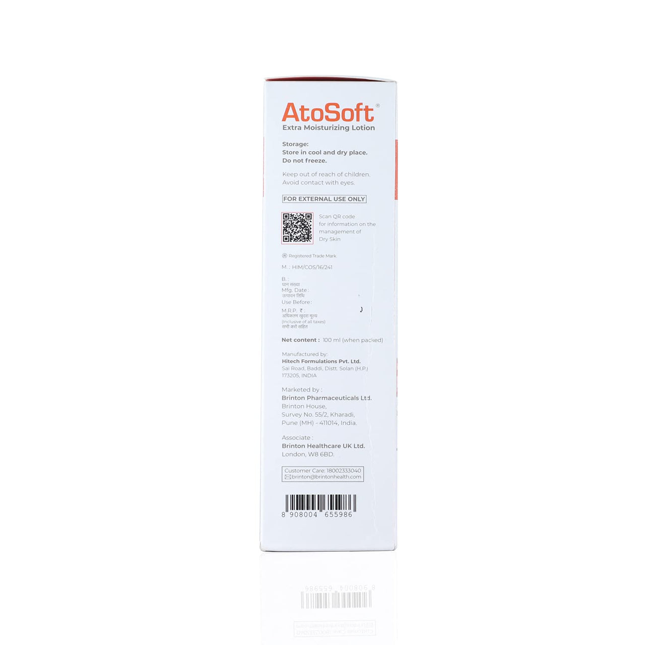 Brinton Atosoft Extra Moisturizing Baby Body Lotion with Pump for Sensitive and Delicate Skin pH 5.5 | Dermatologist Recommended Moisturizer, Paraben-Free (Lotion, 100 ml) x Pack of 2