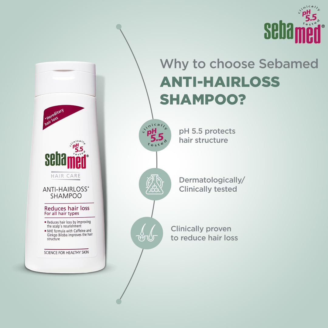 Sebamed Anti Hairloss Shampoo 200 ml|pH 5.5|Reduces Hairloss|Caffeine & Gingko Biloba| Hairfall| men & women |phthalates SLS and parabens free l Soap free l Toxin free l Clinically proven l