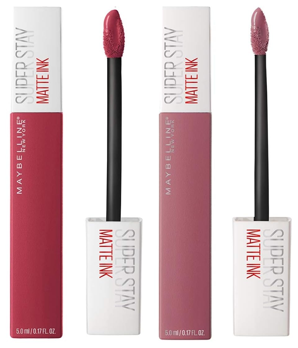 Maybelline New York Super Stay Matte Ink Liquid Lipstick, 15 Lover, 5 ml and Maybelline New York Super Stay Matte Ink Liquid Lipstick,80 Ruler, 5ml