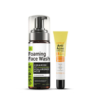 Ustraa Gentle Pore Care Combo - Foaming Face Wash - Sensitive Skin - 150 ml | Moisture Retention | with Ceramides & Anti Acne Spot Gel - 15ml | Reduces 99.9% Pimple-Causing Germs | Neem & Vitamin B3