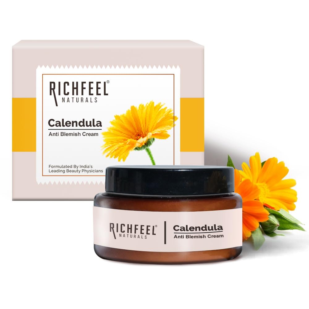 Richfeel Calendula Anti Blemish Overnight Cream | Power of Soothing Calendula & Clinically Potent Echinacea | For Skin prone to Acne, Blackheads & Pores | Physician Formulated | 50 g