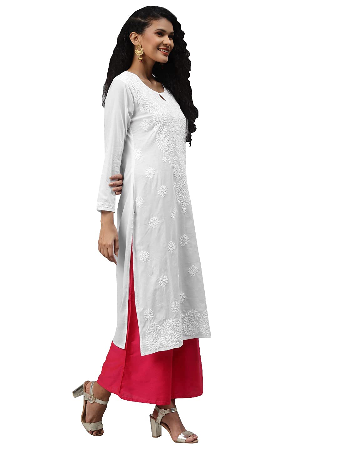 Ada Lucknowi Hand Embroidered Chikankari Straight Cotton Kurti Kurta for Women
