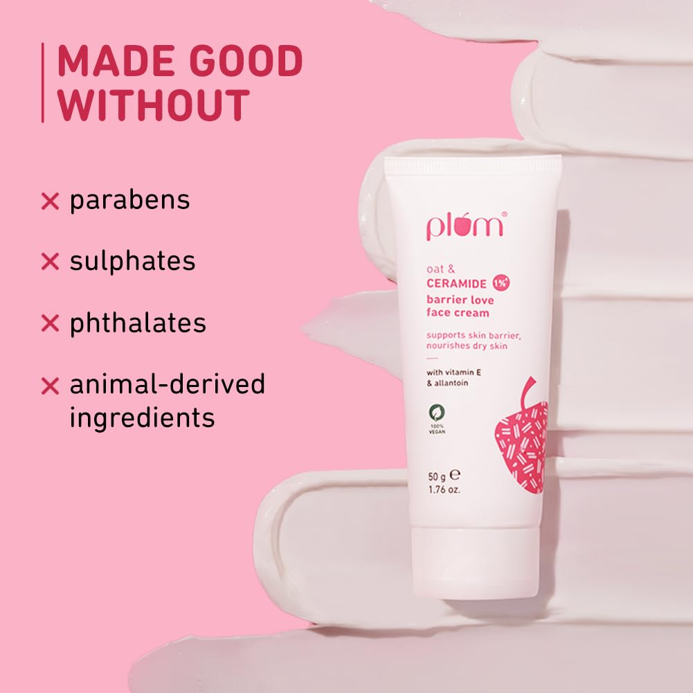 Plum Oat & 1% Ceramide Barrier Love Face Cream | Repairs, Strengthens & Maintains Skin Barrier | Moisturizer with Vitamin E & Allantoin | For Normal, Dry Skin | Women & Men | 50 g