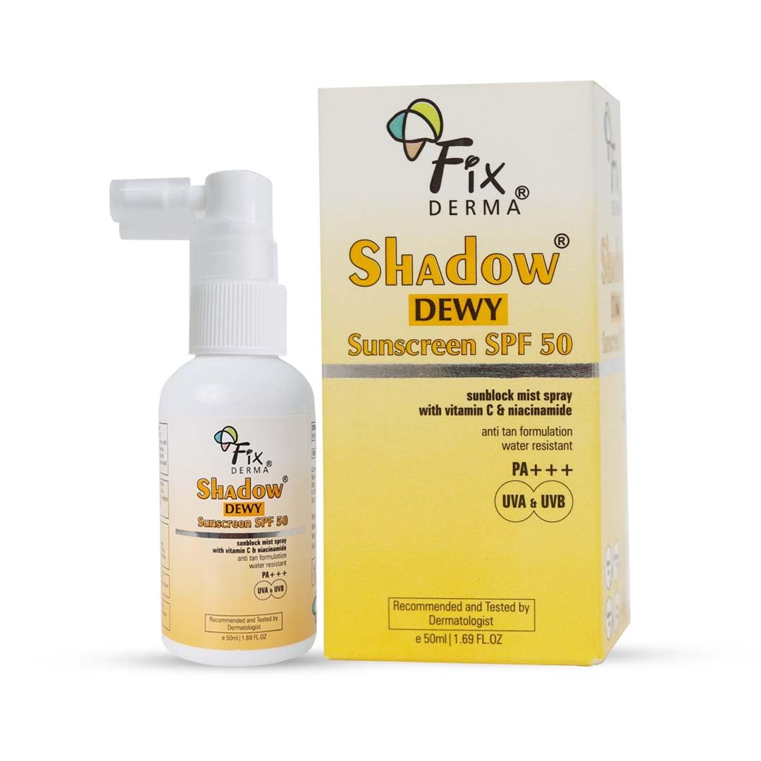 FIXDERMA Shadow Dewy Sunscreen Spf 50 Spray Pa+++, Prevents Tanning, Vitamin C Sunscreen And Niacinamide Sunscreen, Sun Screen Protector Spf 50, Pa+++ For Uva & Uvb Protection - 50Ml - All