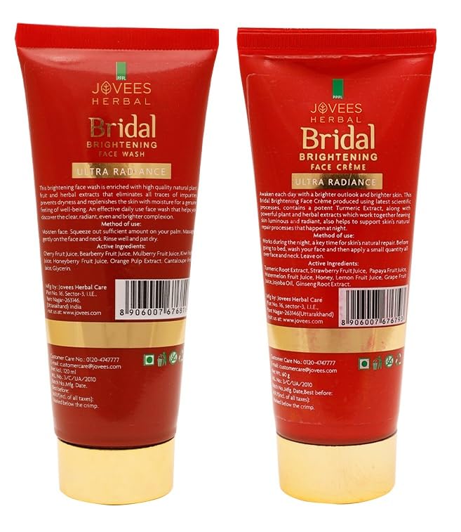 Jovees Herbal Bridal Face Wash 120ml | Ultra Radiance | Hydrating and Bridal Crème 60g | For Natural Glow and Brightness (2 Item in the set)