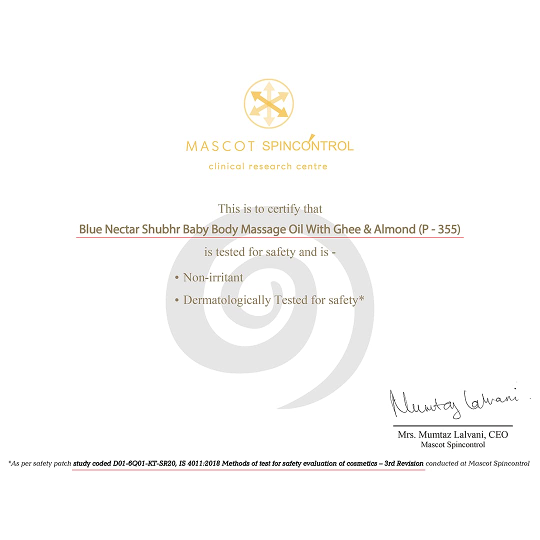 Blue Nectar Ayurvedic Baby Oil with Organic Ghee, 100% Natural Baby Massage Oil With Coconut Oil & Olive Oil | Dermatologically Tested (200ml)