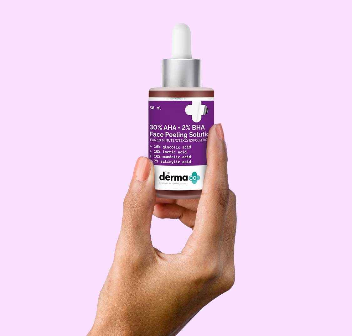 The Derma Co 30% AHA + 2% BHA Peeling Solution - 30ml | Repairing & Exfoliating | Makes Skin Glow | Cleanses Pores