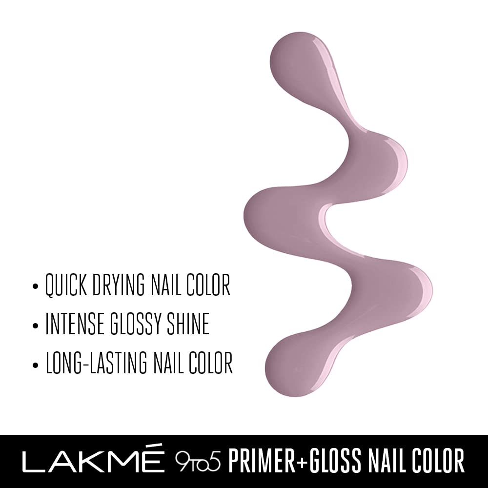 Lakmé 9to5 P+G Nail Color AppleBlossom 6ml & Lakmé 9 To 5 Primer + Glossy Finish Nail Colour Combo