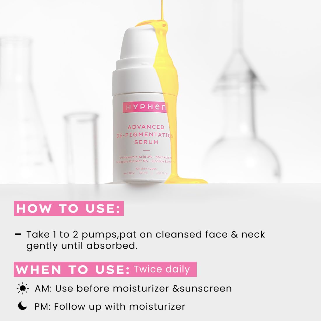 Hyphen Advanced De-Pigmentation Serum For Hyperpigmentation, Melasma, Dark Spots & Scars With 2% Kojic Acid | Visibly Brightens & Even Tones Skin | Serum For Women & Men - 30ml