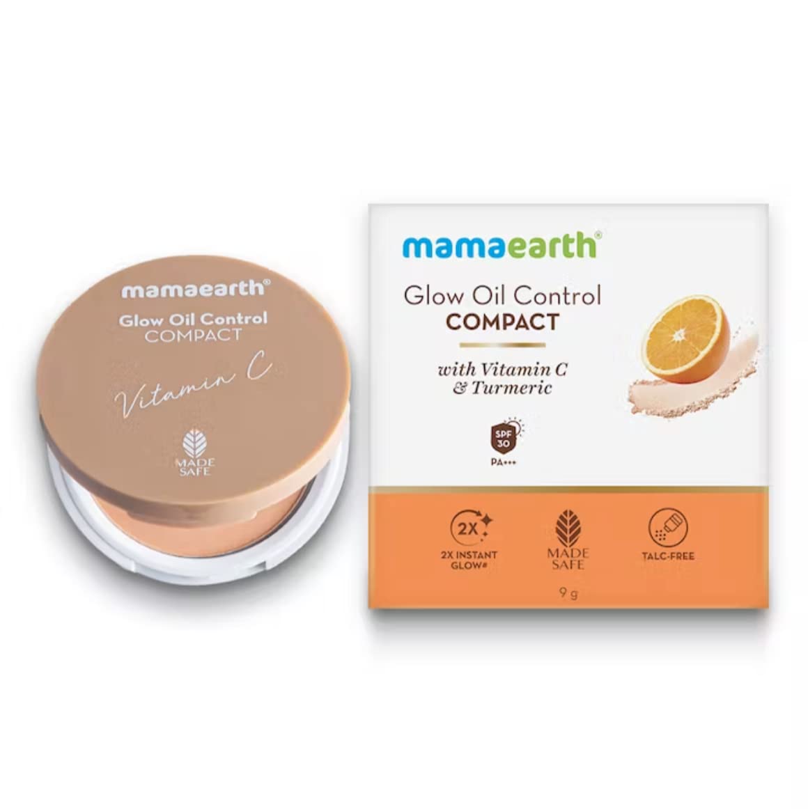 Mamaearth Glow Oil Control Matte Compact Spf 30 With Vitamin C & Turmeric For 2X Instant Glow For Normal Skin - 9 G (Ivory Glow), Brown