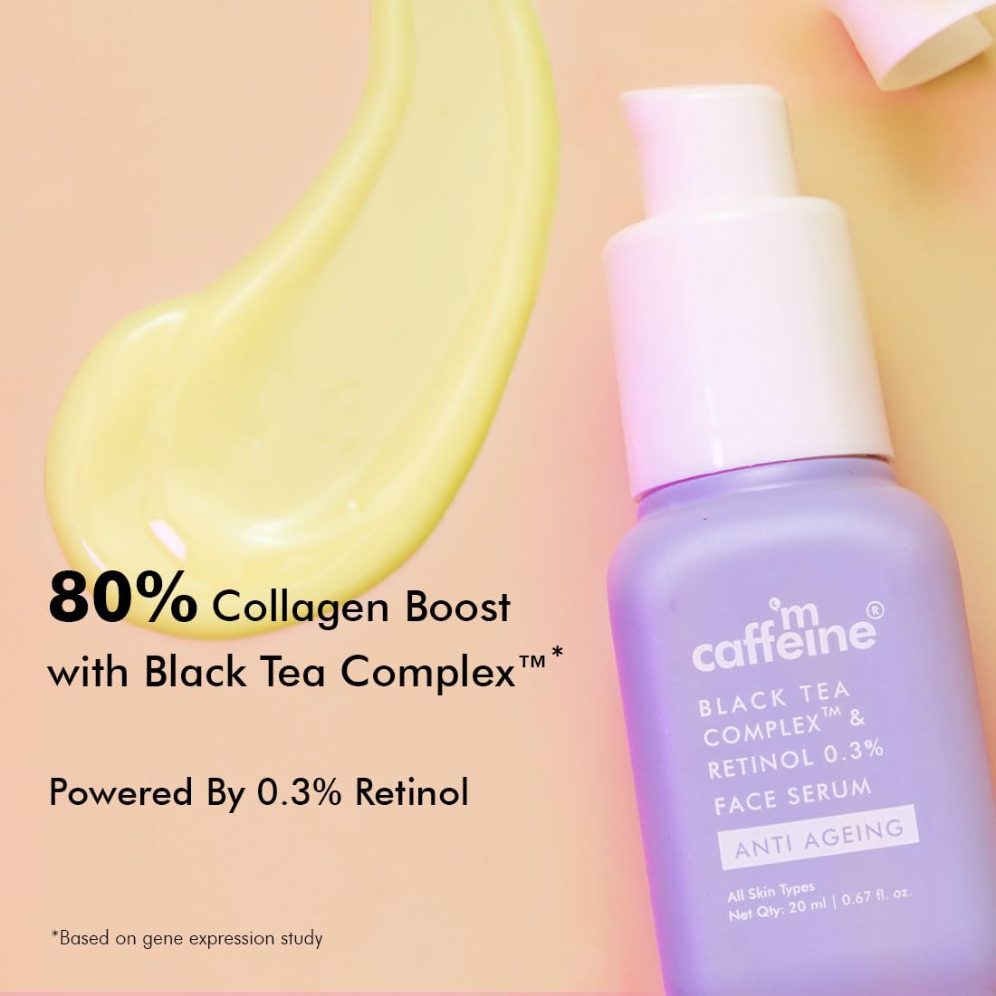 mCaffeine Retinol 0.3% & Black Tea Complex™ Anti Ageing Face Serum | Reduces Wrinkles, Fine Lines & Fights Signs of Ageing | Boosts Collagen by 80% | Retinol & Squalane Serum for Women & Men - 20 ml