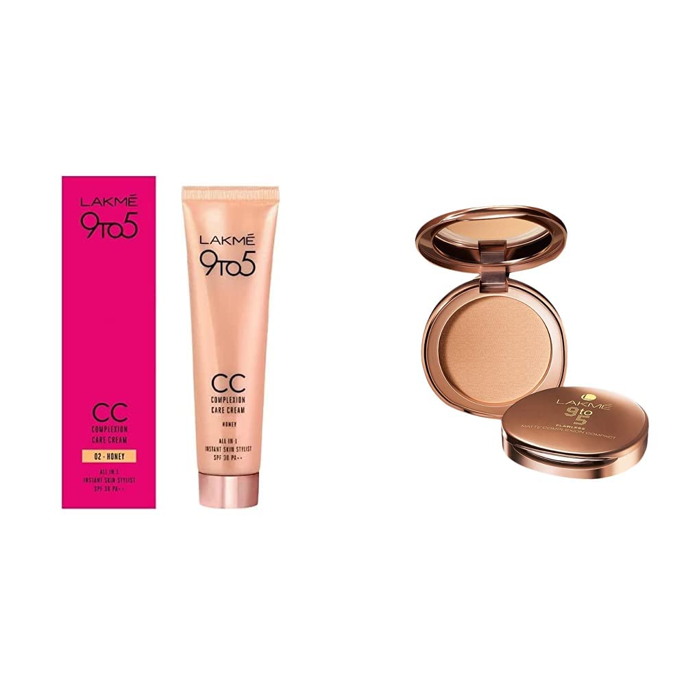 Lakmé 9 to 5 Complexion Care CC Cream, Honey, 30g And Lakmé 9 to 5 Flawless Matte Complexion Compact, Melon, 8g