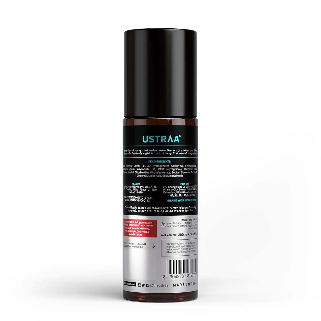 Ustraa Hair Serum Anti-Dandruff - 200ml | Fights Dandruff with Tea Tree & Ginger | Maintains scalp pH | Prevents growth of dandruff-causing microorganisms| No Sulphates, No Paraben