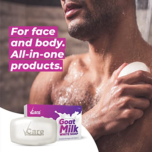 VCare Goat Milk Soap For Women & Men with Vitamin C Argan Oil for Deep Exfoliation and provides hydration | Sulfate & Paraben Free Bathing Soap Bar - 75 gms (Pack of 3)